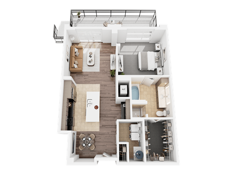 Floor plan for 1 bed, 1 bath, 1040 sqft